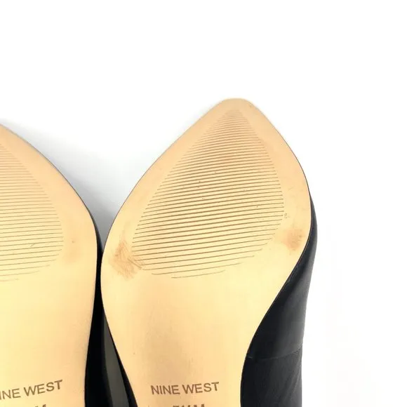 Nine West Womens Flax Black Leather Classic Point Toe Stiletto Heels Pumps Shoes