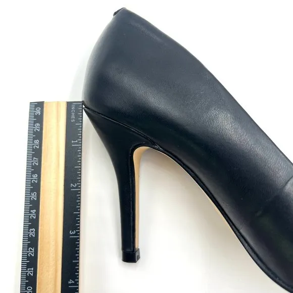 Nine West Womens Flax Black Leather Classic Point Toe Stiletto Heels Pumps Shoes