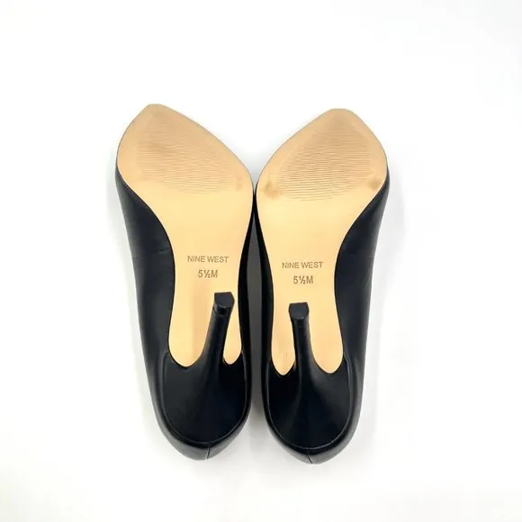 Nine West Womens Flax Black Leather Classic Point Toe Stiletto Heels Pumps Shoes