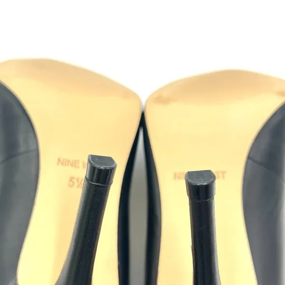 Nine West Womens Flax Black Leather Classic Point Toe Stiletto Heels Pumps Shoes
