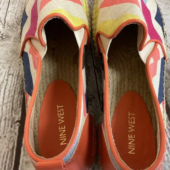 Nine West Womens Sz 9 Colorblock Espadrille Slip-On Flats Canvas Southwestern