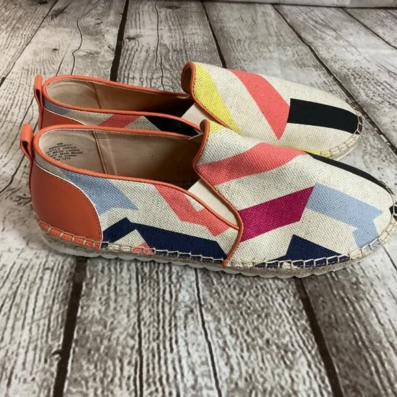 Nine West Womens Sz 9 Colorblock Espadrille Slip-On Flats Canvas Southwestern