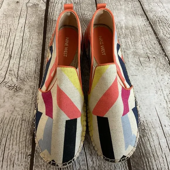 Nine West Womens Sz 9 Colorblock Espadrille Slip-On Flats Canvas Southwestern