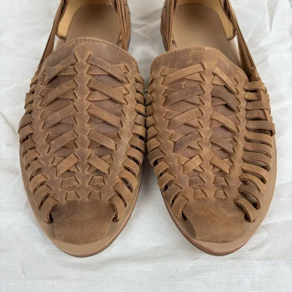 Nisolo Shoes Mens 9.5 Brown Huarache Leather Breathable Slip On Loafer Flats