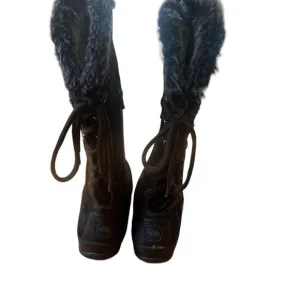 North Face Janey II Luxe winter boots size 7 1/2 lace up back black fur lined