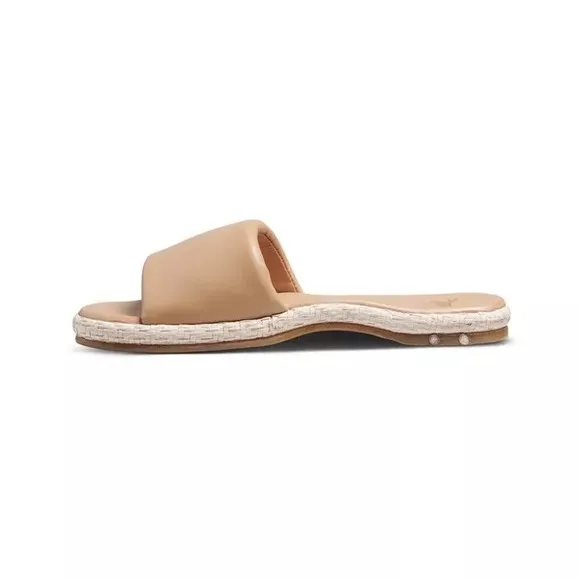 NWB Beek Anthropologie Beach Beige Leather Raffia Jute Puffbird Slides Sandals