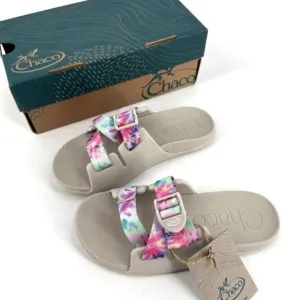 NWB Chaco Child Chillos Kids Sandal Gray &amp; Pink Tie Dye Size 3 Beach Slides
