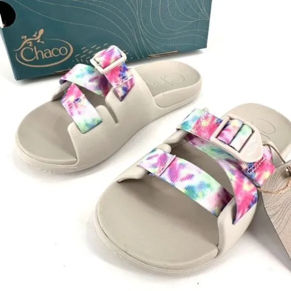 NWB Chaco Child Chillos Kids Sandal Gray &amp; Pink Tie Dye Size 3 Beach Slides