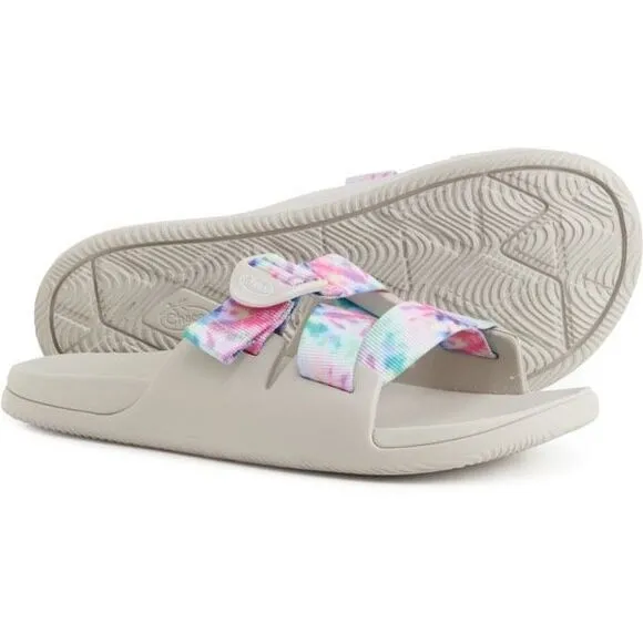 NWB Chaco Child Chillos Kids Sandal Gray &amp; Pink Tie Dye Size 3 Beach Slides