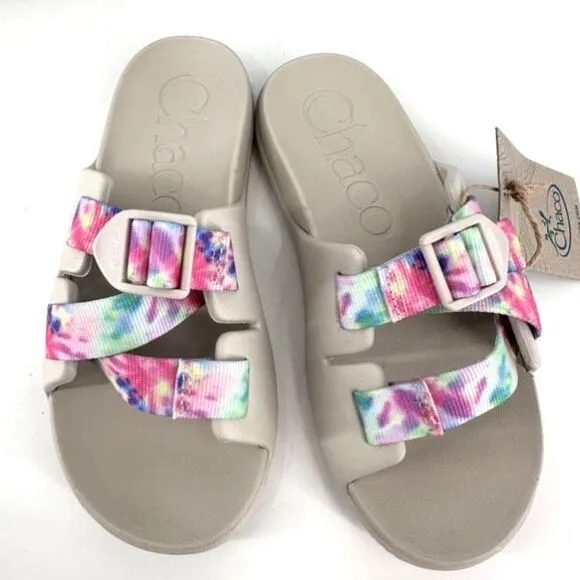 NWB Chaco Child Chillos Kids Sandal Gray &amp; Pink Tie Dye Size 3 Beach Slides