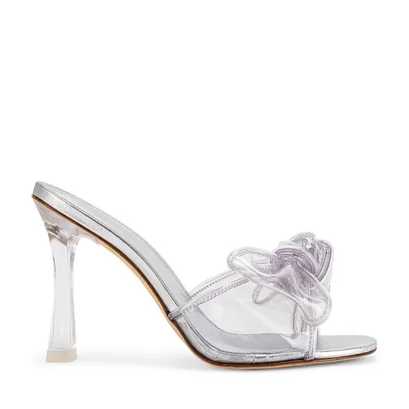 NWB Larroude Mariah Mule Sandal In Silver Metallic Leather and Vinyl, 7.5