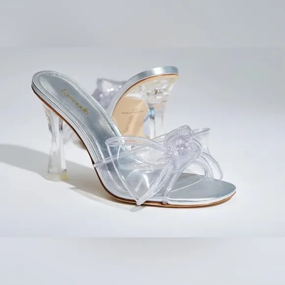 NWB Larroude Mariah Mule Sandal In Silver Metallic Leather and Vinyl, 7.5
