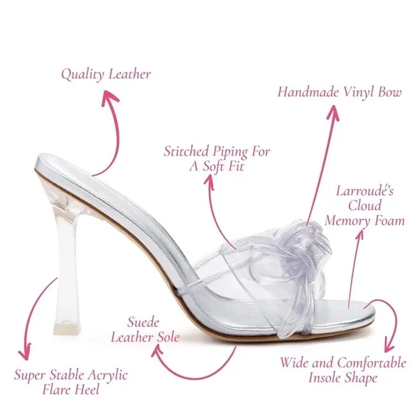 NWB Larroude Mariah Mule Sandal In Silver Metallic Leather and Vinyl, 7.5