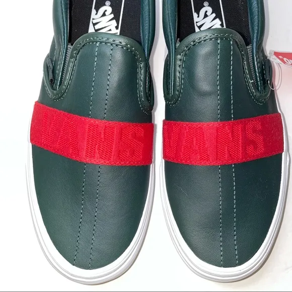 NWB Vans Classic Slip On Leather &amp; Webbing Scarabred Sneakers