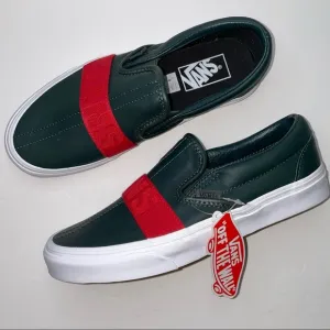 NWB Vans Classic Slip On Leather &amp; Webbing Scarabred Sneakers