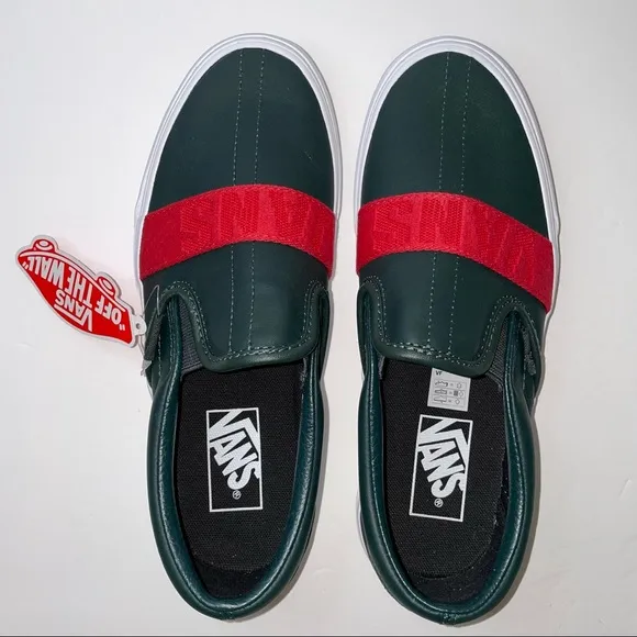 NWB Vans Classic Slip On Leather &amp; Webbing Scarabred Sneakers