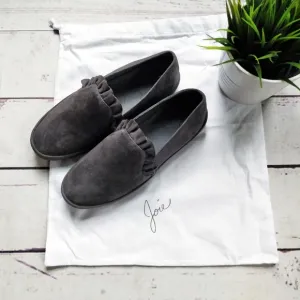 NWOB JOIE Dee Ruffle Suede Slip-On Sneaker Coal