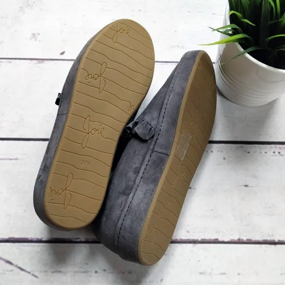 NWOB JOIE Dee Ruffle Suede Slip-On Sneaker Coal