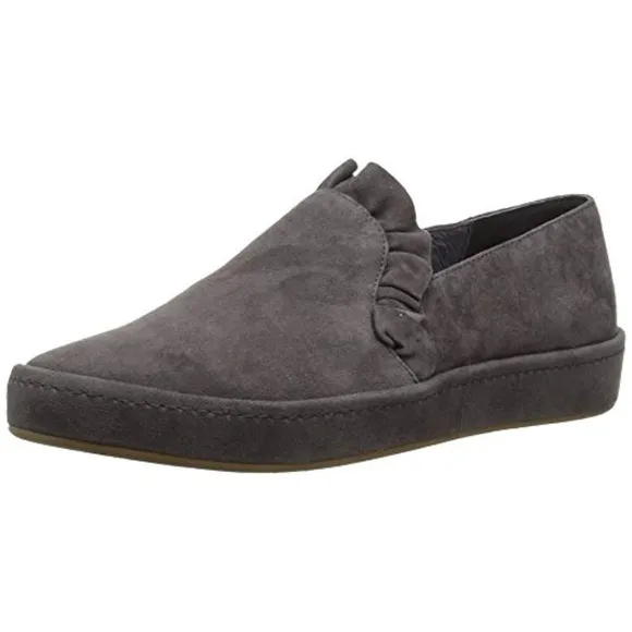 NWOB JOIE Dee Ruffle Suede Slip-On Sneaker Coal
