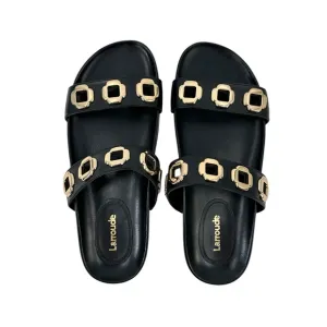 NWOB Larroude Milan Slide - Black Leather Handmade Flat Slides Sandals sz 8