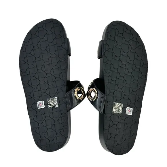 NWOB Larroude Milan Slide - Black Leather Handmade Flat Slides Sandals sz 8