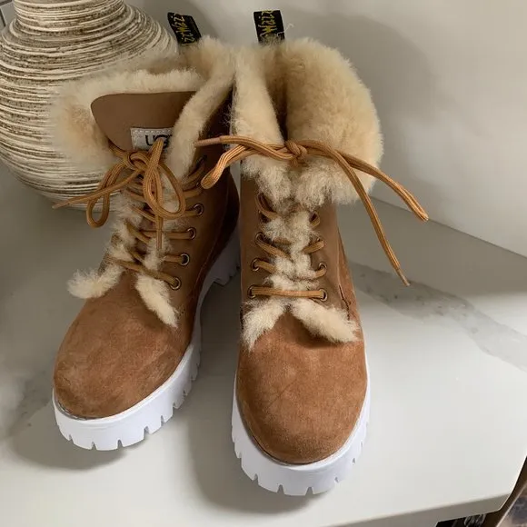NWOB RARE Ugg x Dr. Marten Fur Lined Lace Up Boots, Size 38