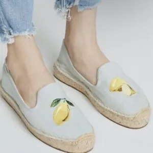 NWOB Soludos Woven Platform Slip-On Espadrilles Lemon size 10