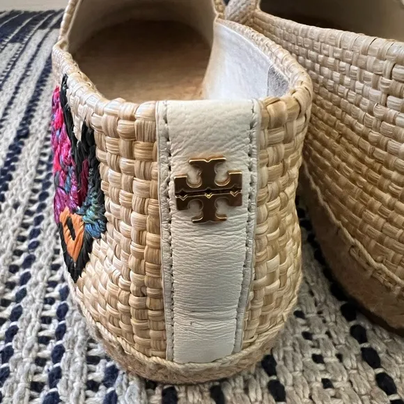 NWOB Tory Burch Flat Raffia Embroidered Espadrilles Fruit Basket