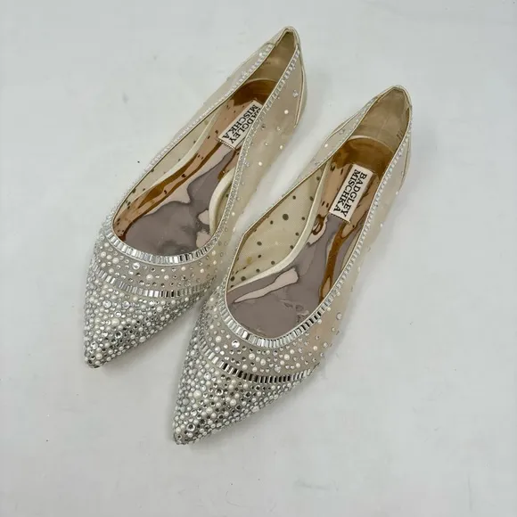 NWOT Badgley Mischka Babette Bejeweled Mesh Pointed Toe Flats Size 7 Wedding