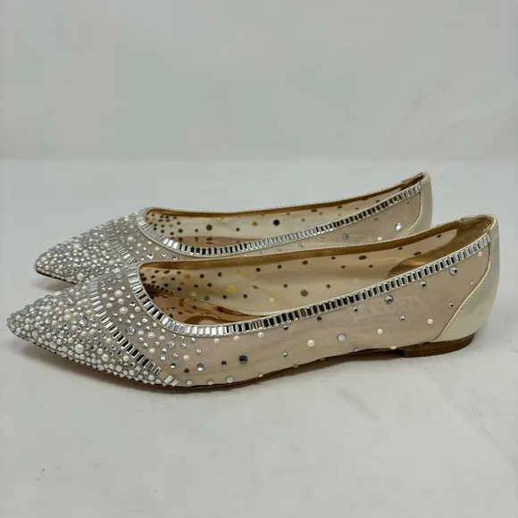 NWOT Badgley Mischka Babette Bejeweled Mesh Pointed Toe Flats Size 7 Wedding