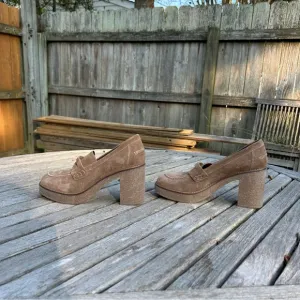 NWOT Caprie‎ Suede Heeled Penny Loafers by Aquatalia size 8.5