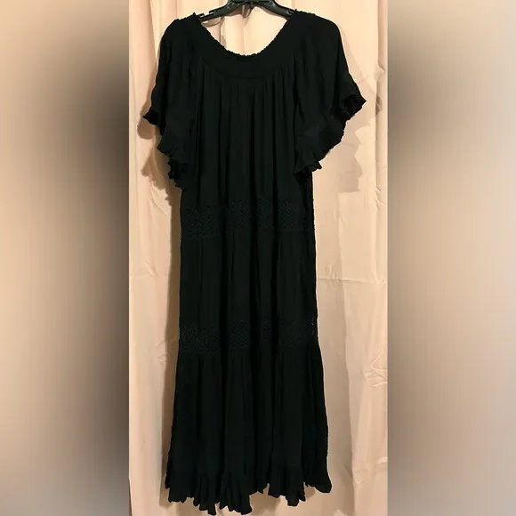 NWOT Free People Dream On Embroidered Lace Oversized Maxi Dress In Black Size XS