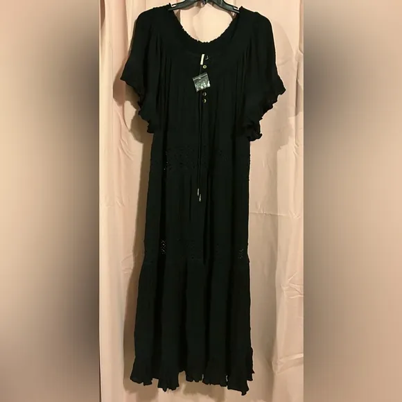 NWOT Free People Dream On Embroidered Lace Oversized Maxi Dress In Black Size XS