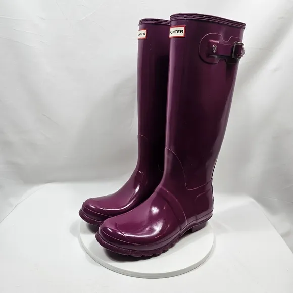 NWOT Hunter Original Tall Gloss Wellington Rain Boots Wellies Rubber Violet 10