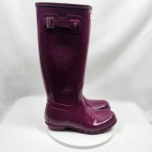 NWOT Hunter Original Tall Gloss Wellington Rain Boots Wellies Rubber Violet 10