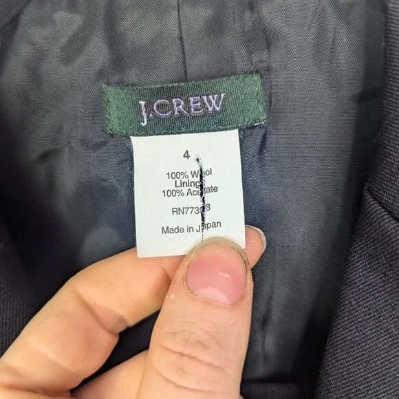 NWOT J Crew | VTG Womens 4 Made in Japan Black 100% Wool Blazer Office Career