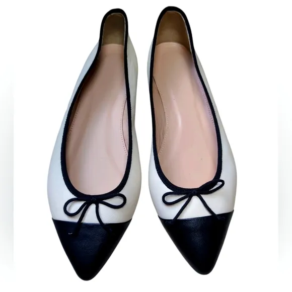 NWOT J.Crew Pointed-toe d'orsay ballet flats White Black Bow Detail Women Size 8
