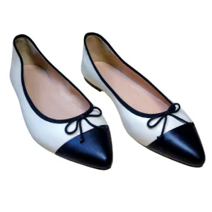 NWOT J.Crew Pointed-toe d'orsay ballet flats White Black Bow Detail Women Size 8