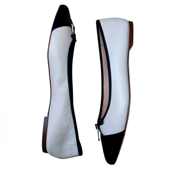 NWOT J.Crew Pointed-toe d'orsay ballet flats White Black Bow Detail Women Size 8