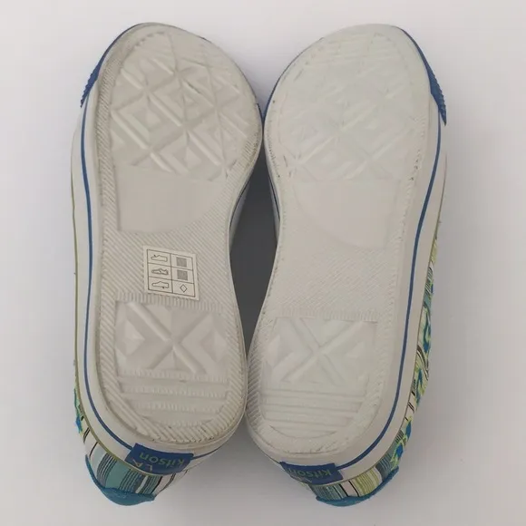NWOT Kitson Blue and Green Striped Slip-On Sneakers