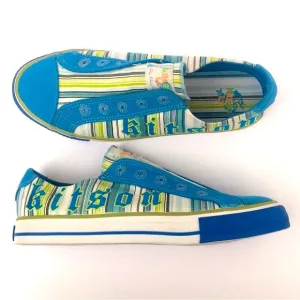 NWOT Kitson Blue and Green Striped Slip-On Sneakers