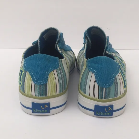 NWOT Kitson Blue and Green Striped Slip-On Sneakers