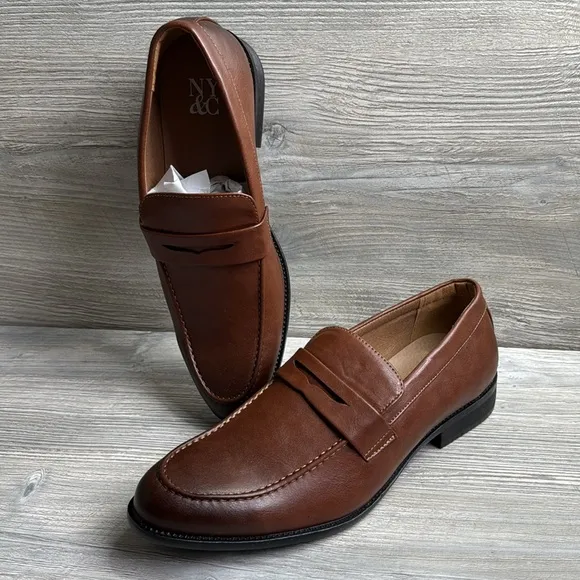NWOT NY&amp;C Men's Brown Leather Like Loafers size 13