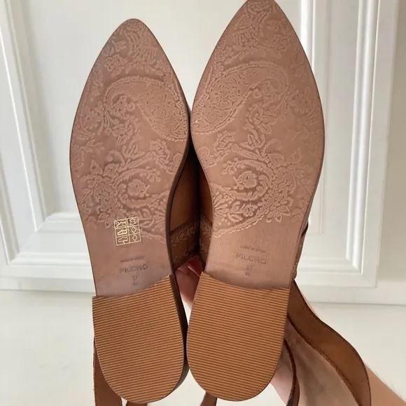 NWOT Pilcro Anthropologie Ankle Strap Brown Leather Pointed Toe Flats