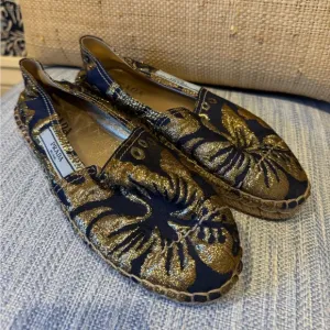 NWOT Prada Navy and Gold Espadrilles
