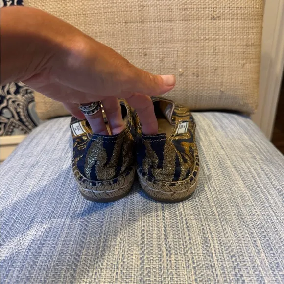 NWOT Prada Navy and Gold Espadrilles