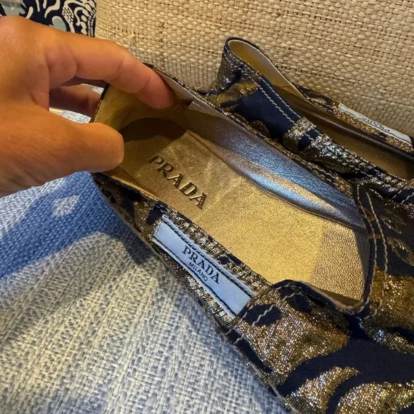 NWOT Prada Navy and Gold Espadrilles