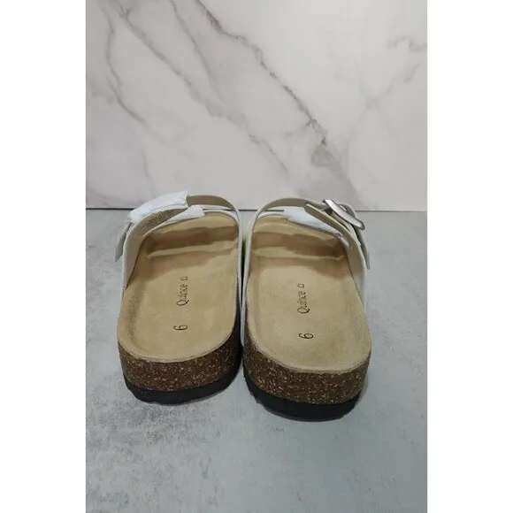 NWOT Quince Nappa Leather Double Buckle Slides White Women's Size 6 1062-4