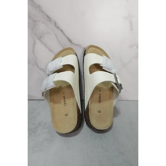 NWOT Quince Nappa Leather Double Buckle Slides White Women's Size 6 1062-4