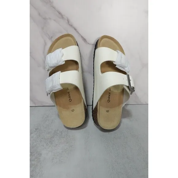 NWOT Quince Nappa Leather Double Buckle Slides White Women's Size 6 1062-4